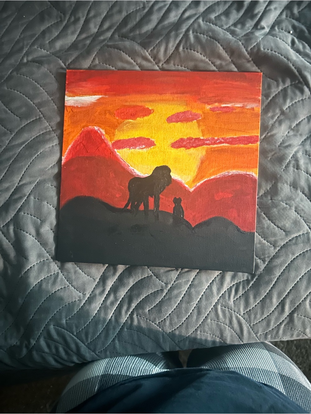 Sunset Lion Canvas Painting - Red & Yellow Silhouette